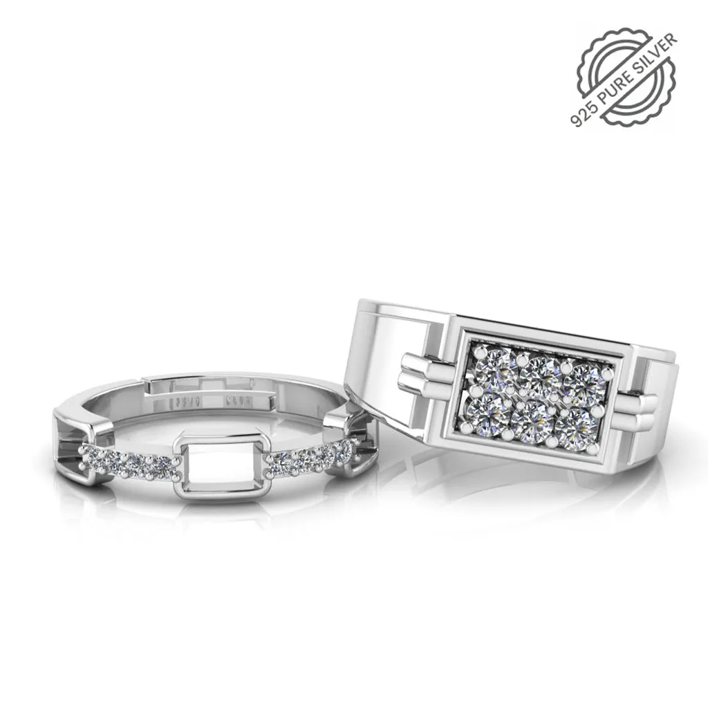 Pure 925 Silver Hip Hop minimal zircon Couples Ring