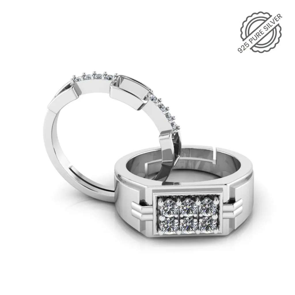 Pure 925 Silver Hip Hop minimal zircon Couples Ring