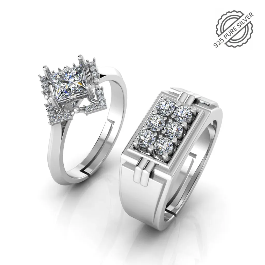 Pure 925 Silver Princess Cluster Hip Hop Couple's Ring