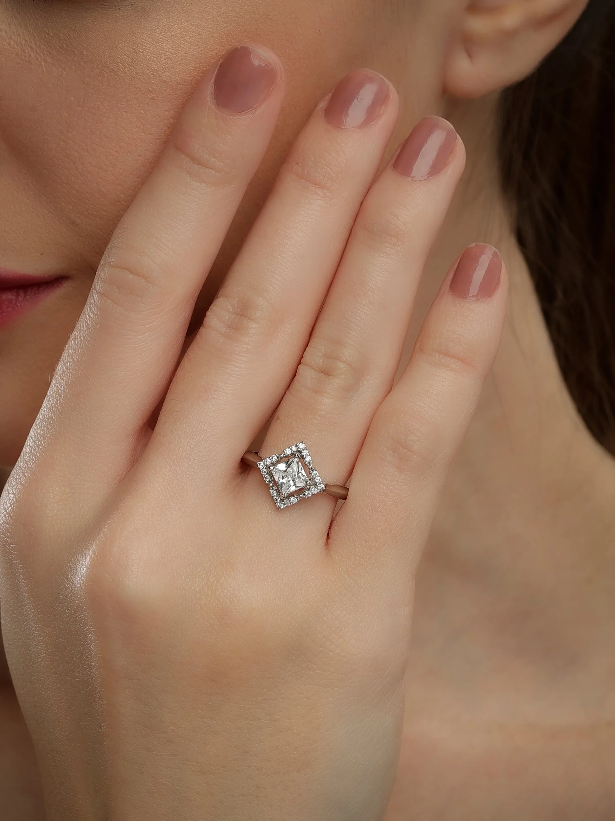 Pure 925 Silver Princess Cluster Hip Hop Couple's Ring