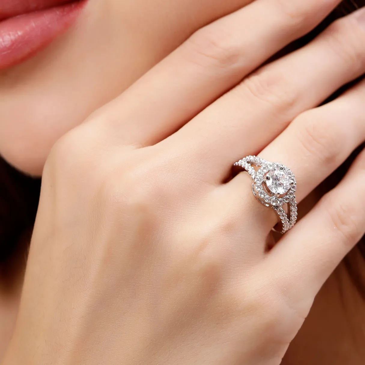 Pure 925 Silver Special Cluster Bride Boom Facet Couples Ring