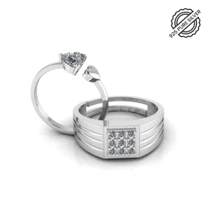 Pure 925 Silver Special Cluster Double Heart Couple's Ring