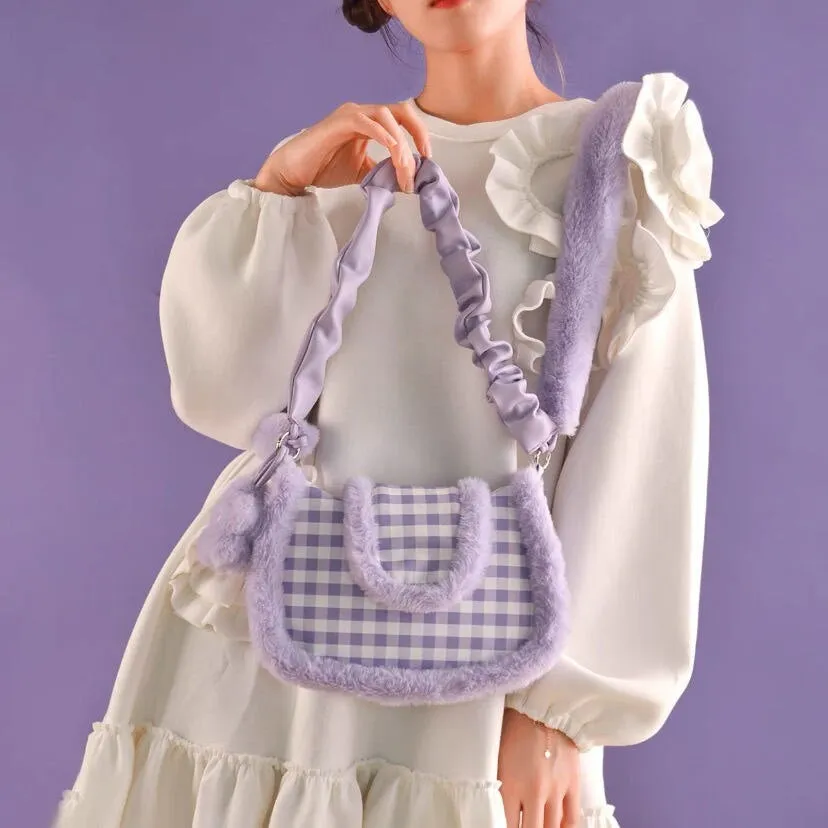 Purple Plush Plaid Handbag
