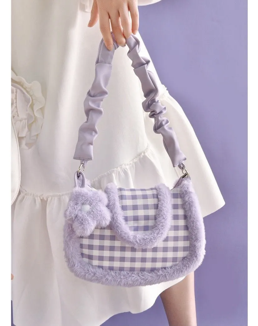 Purple Plush Plaid Handbag