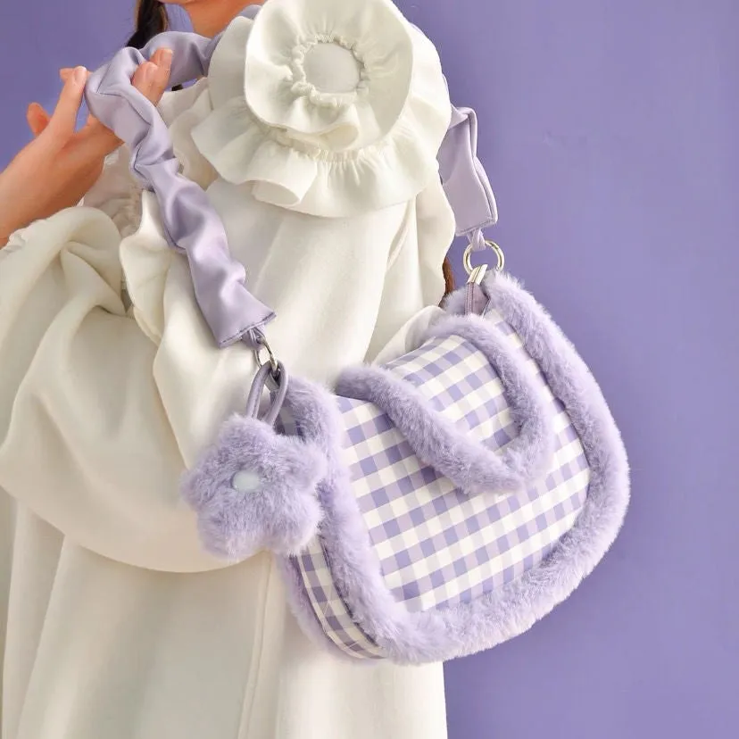 Purple Plush Plaid Handbag