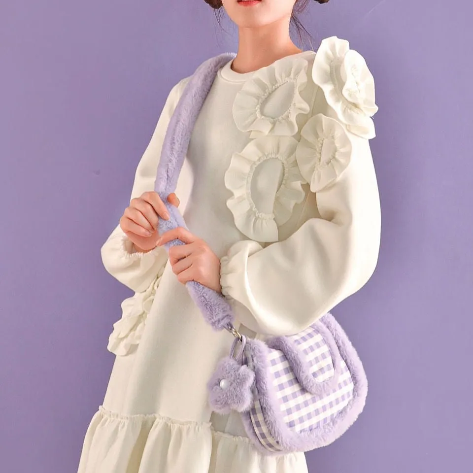 Purple Plush Plaid Handbag