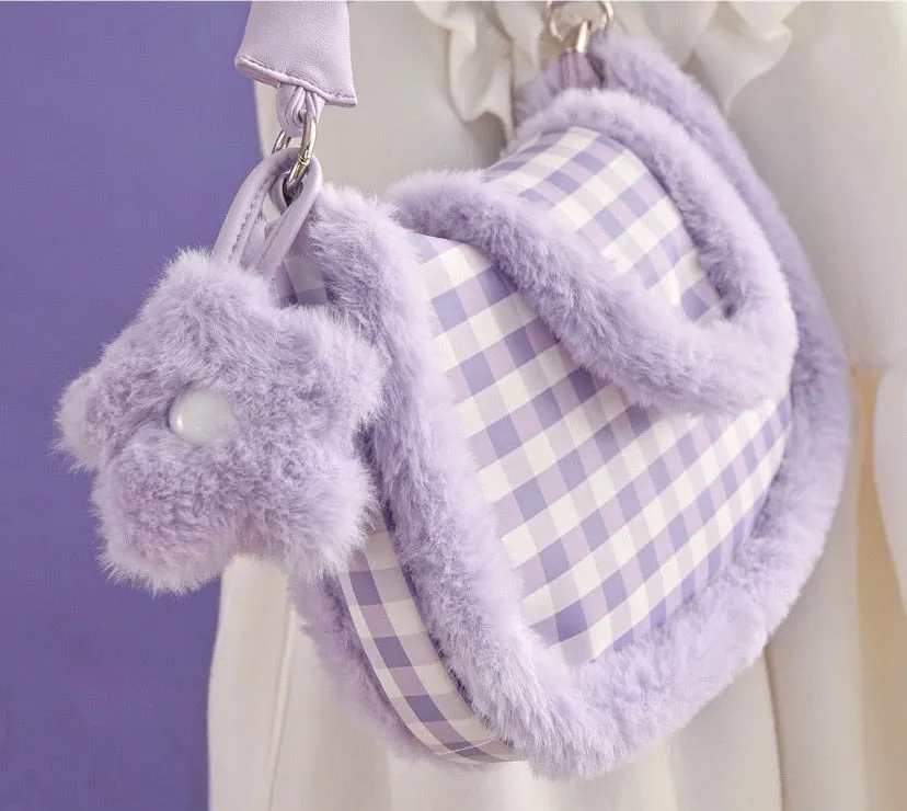 Purple Plush Plaid Handbag