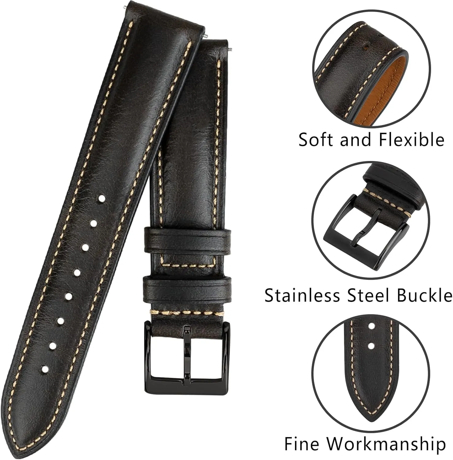 Quick Release Leather Watch Bands 14mm 16mm 18mm 19mm 20mm 21mm 22mm 24mm,Vintage Oil Wax-Tanned Leather Watch Straps Men's Watch Band Replacement Watch Strap for Men Women