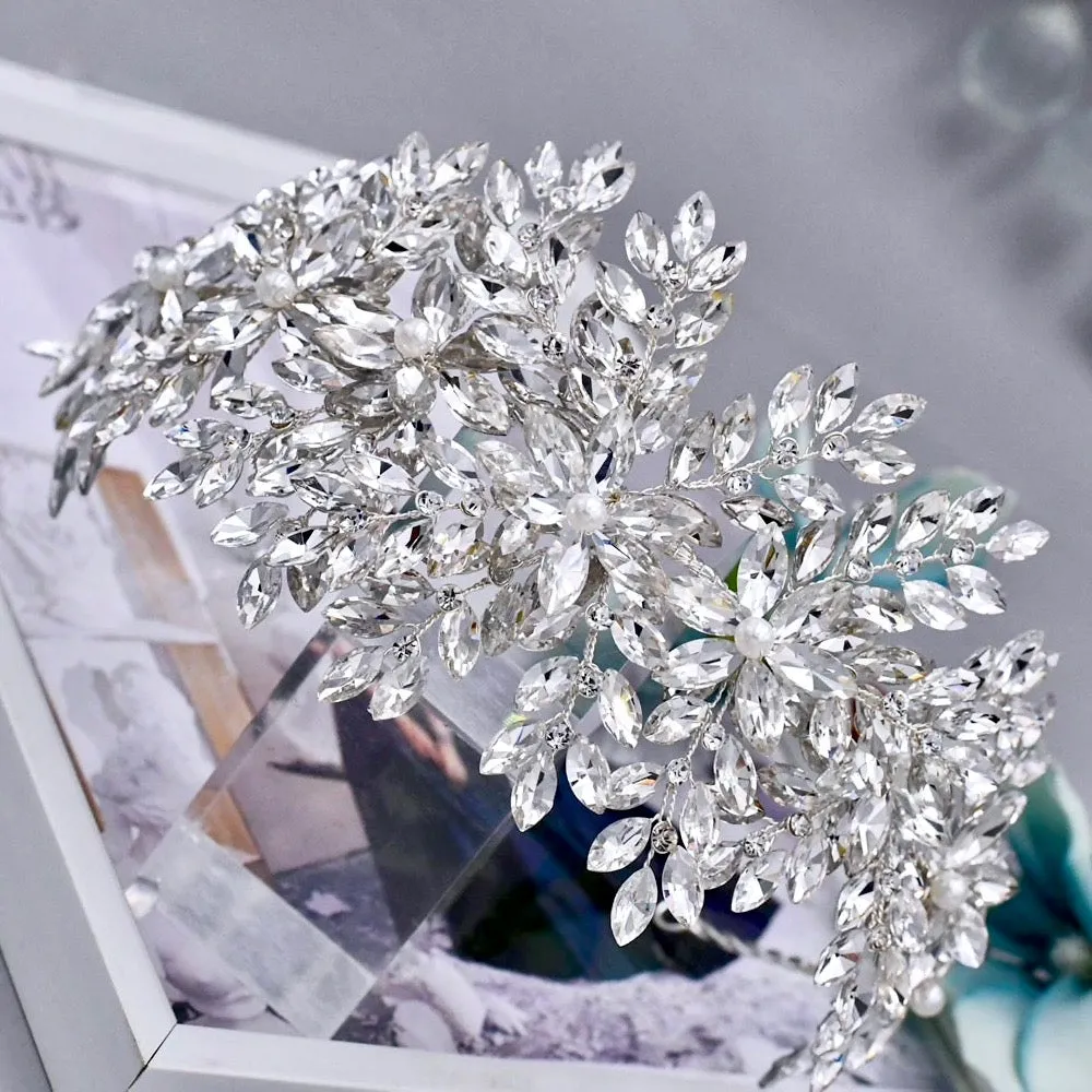 "Belladonna" - Silver Cubic Zirconia and Pearl Bridal Hair Accessory