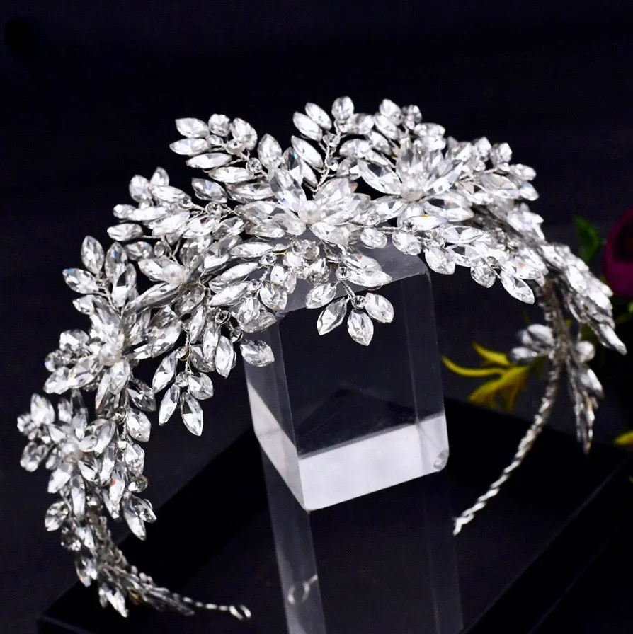"Belladonna" - Silver Cubic Zirconia and Pearl Bridal Hair Accessory