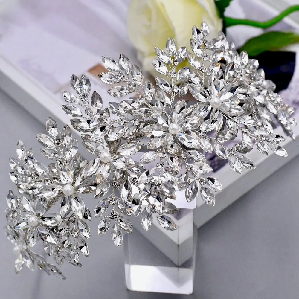 "Belladonna" - Silver Cubic Zirconia and Pearl Bridal Hair Accessory
