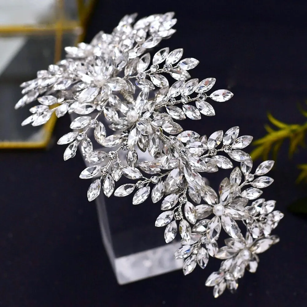 "Belladonna" - Silver Cubic Zirconia and Pearl Bridal Hair Accessory