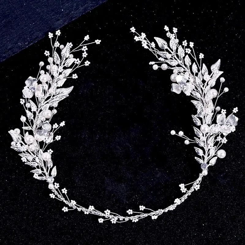 "Beth" - Silver Pearl and Crystal Bridal Headband