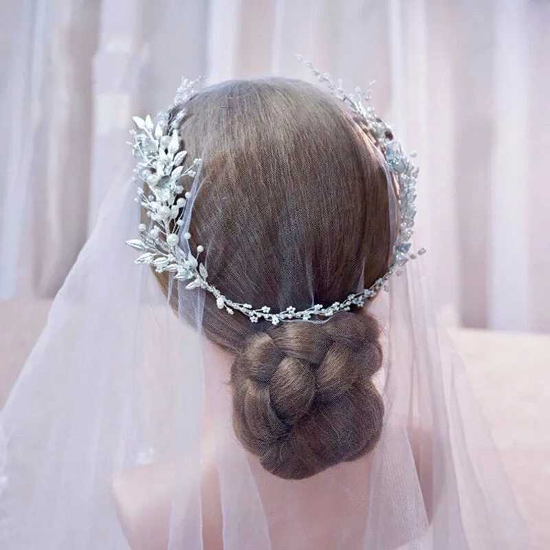 "Beth" - Silver Pearl and Crystal Bridal Headband