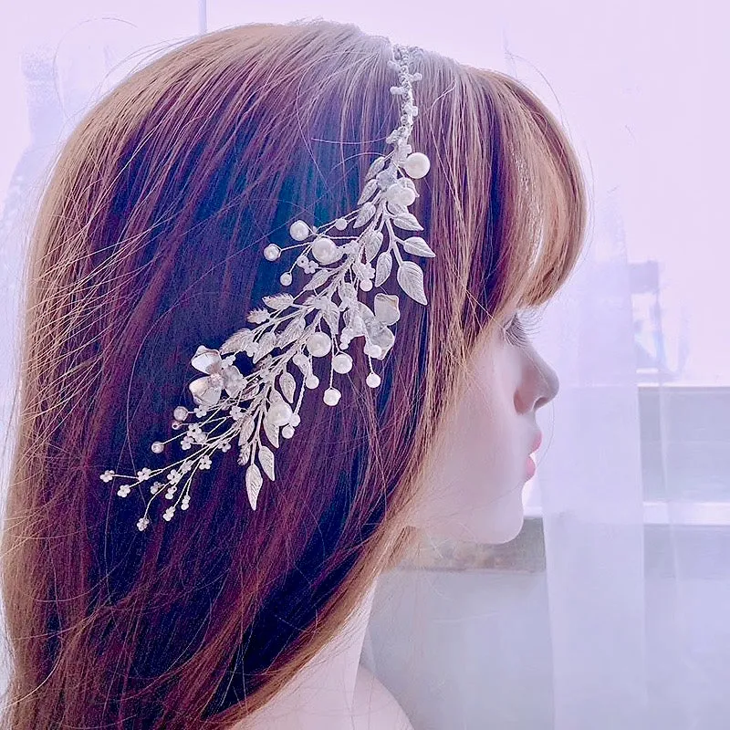 "Beth" - Silver Pearl and Crystal Bridal Headband