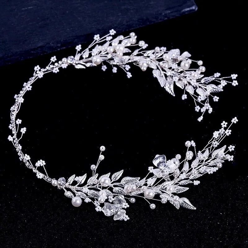 "Beth" - Silver Pearl and Crystal Bridal Headband