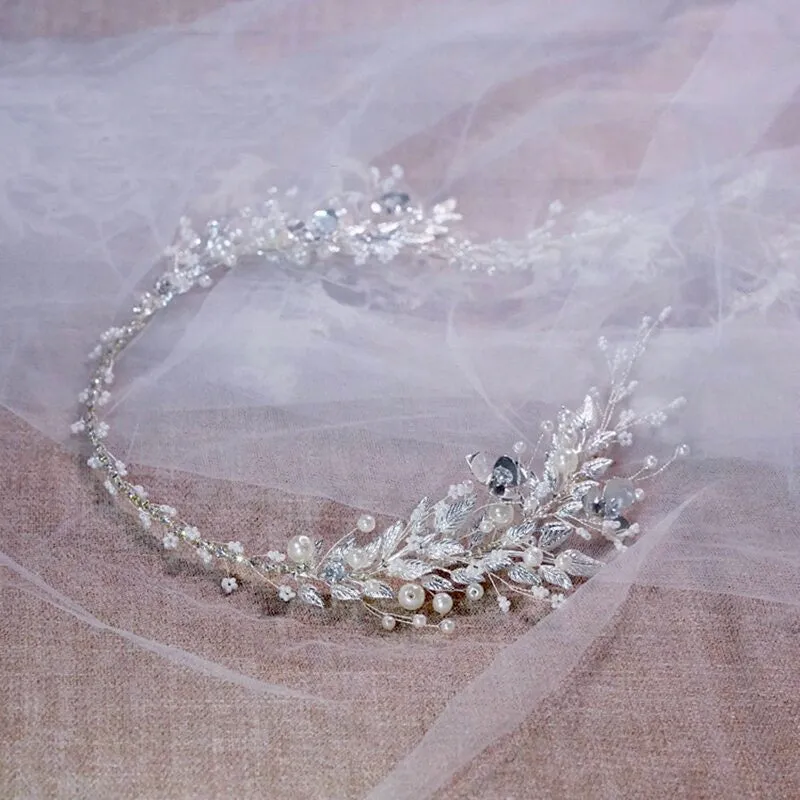 "Beth" - Silver Pearl and Crystal Bridal Headband