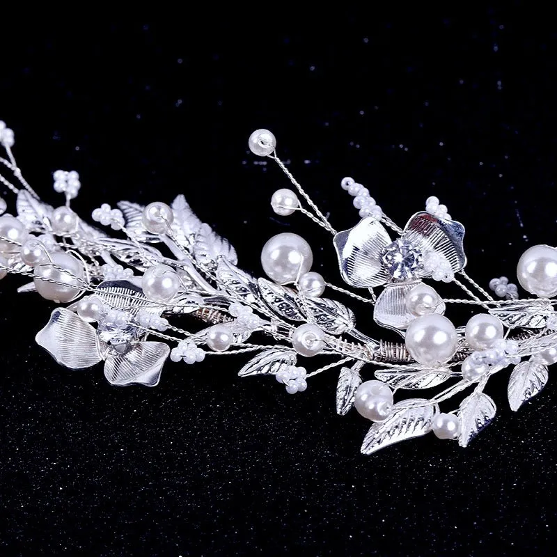 "Beth" - Silver Pearl and Crystal Bridal Headband