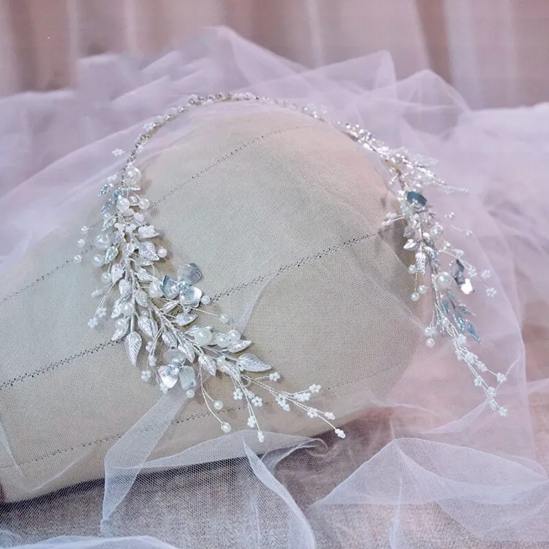 "Beth" - Silver Pearl and Crystal Bridal Headband