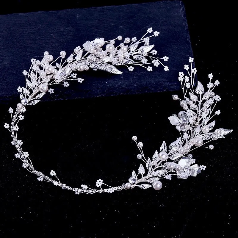 "Beth" - Silver Pearl and Crystal Bridal Headband