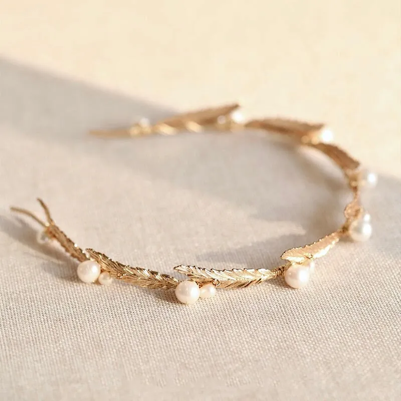 "Finley" - Gold Freshwater Pearl Bridal Headband