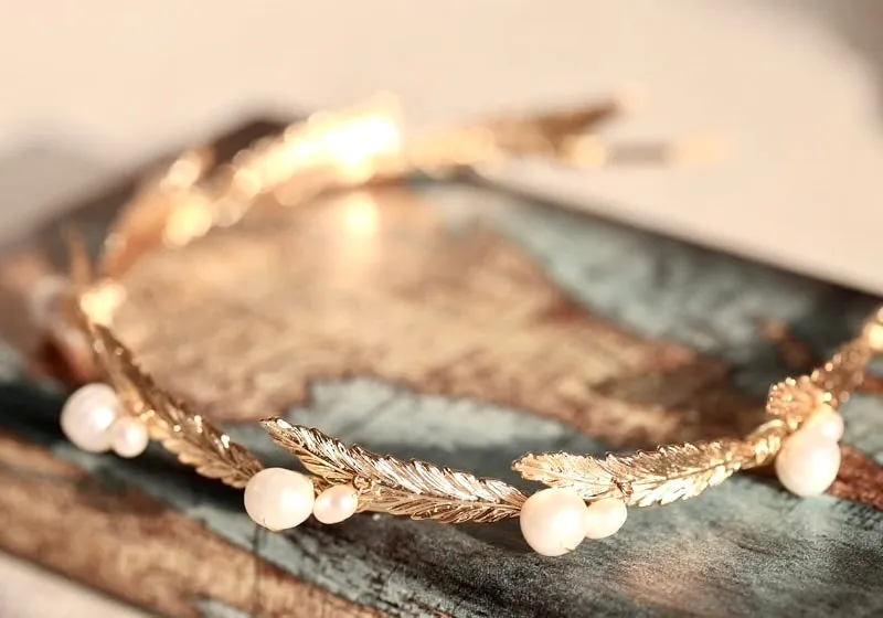"Finley" - Gold Freshwater Pearl Bridal Headband