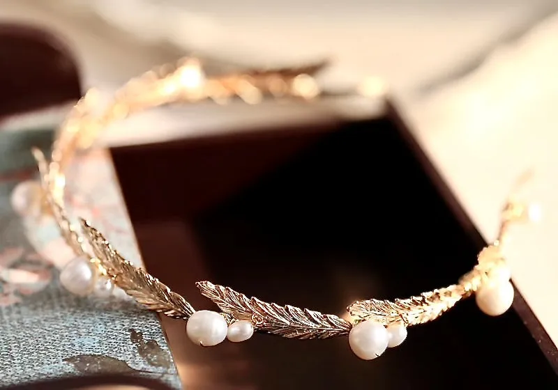 "Finley" - Gold Freshwater Pearl Bridal Headband