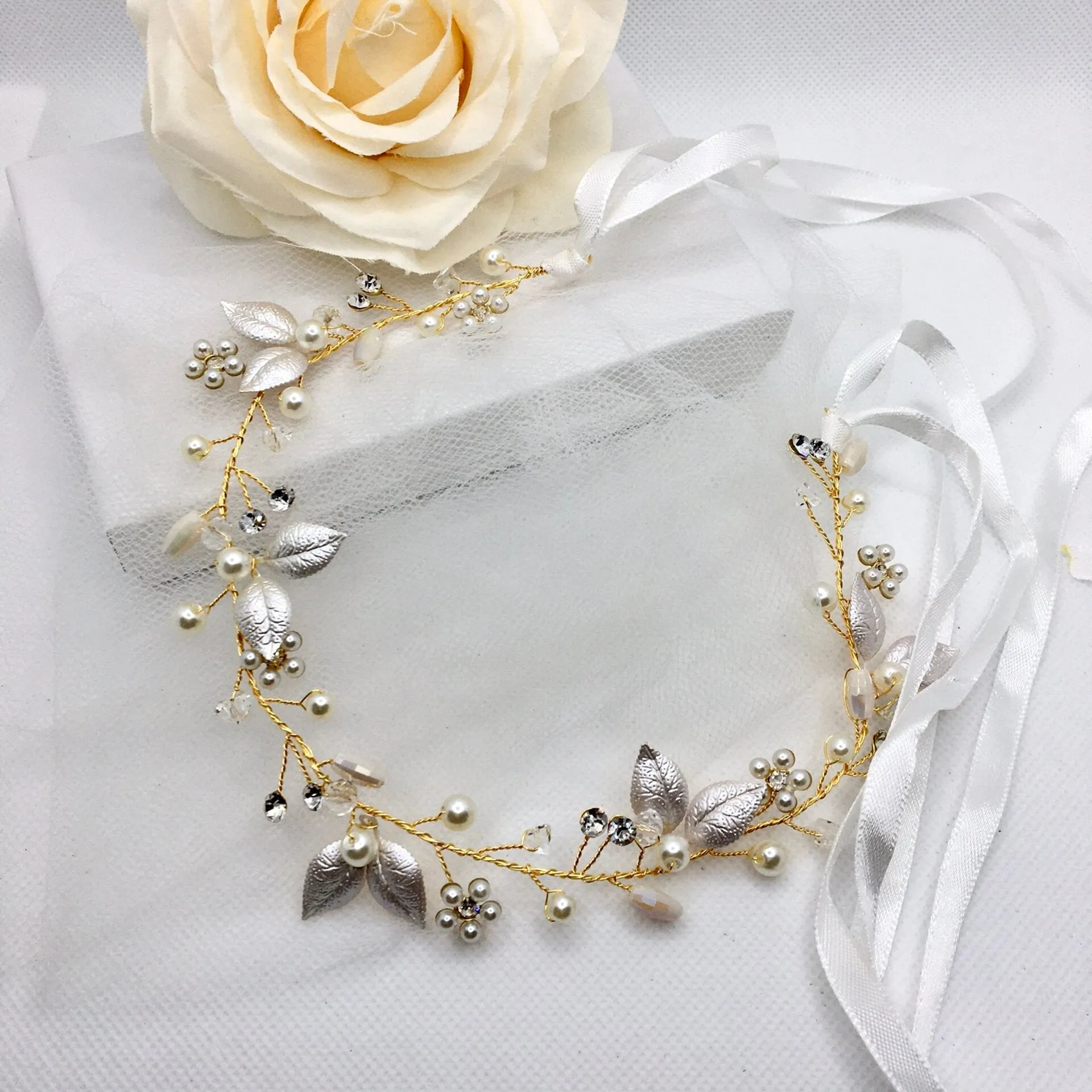 "Gladys" - Romantic Floral Bridal Headband / Hair Vine