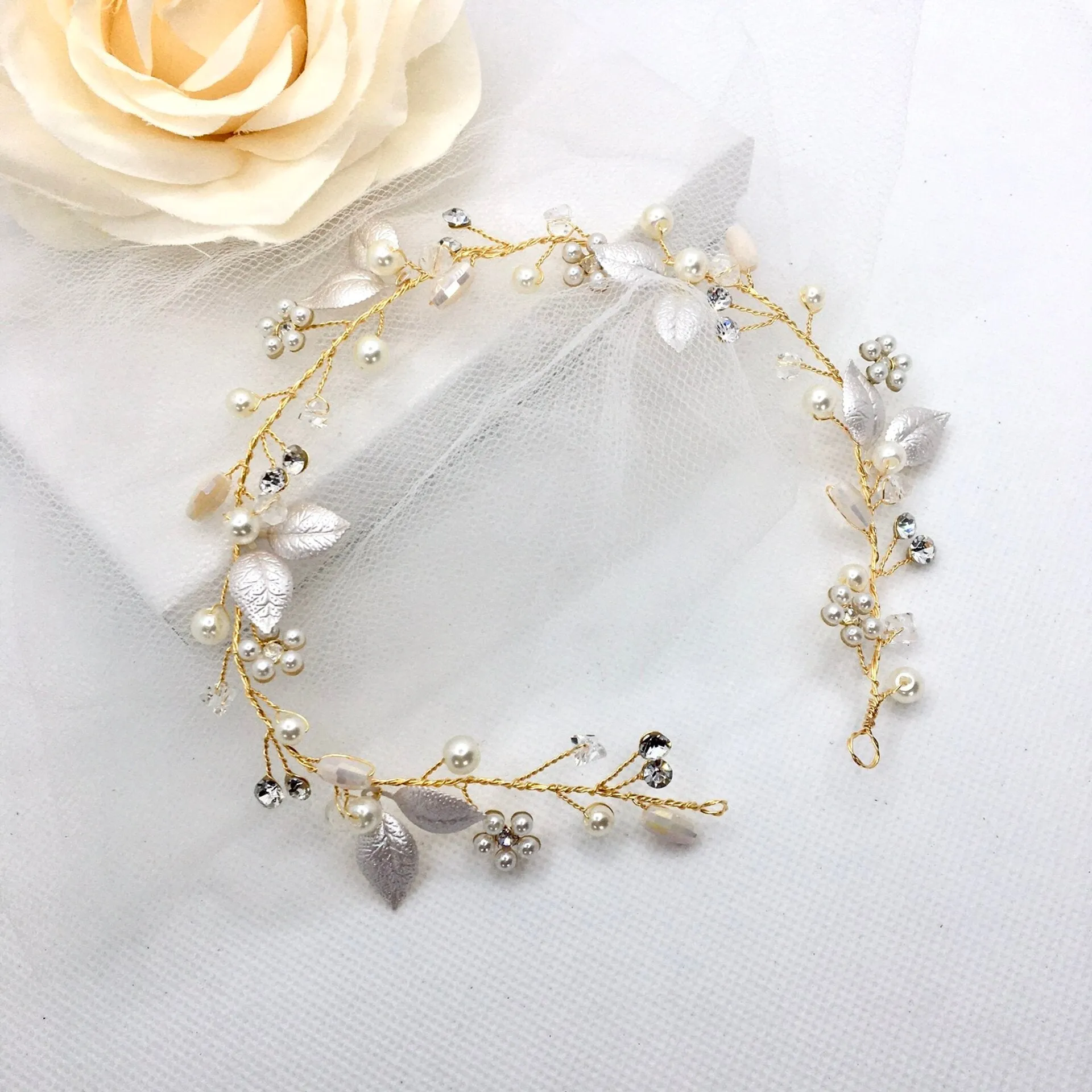 "Gladys" - Romantic Floral Bridal Headband / Hair Vine