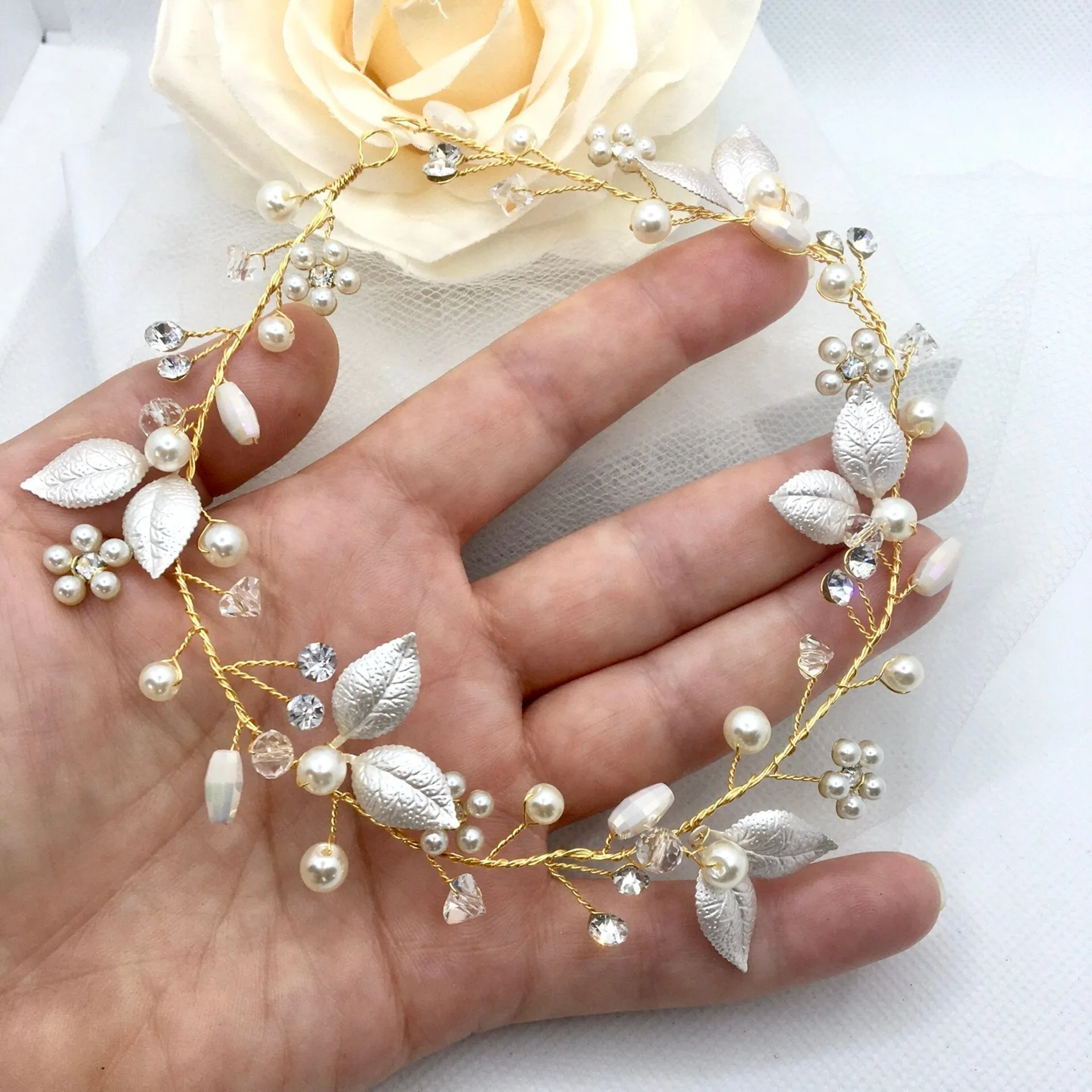 "Gladys" - Romantic Floral Bridal Headband / Hair Vine