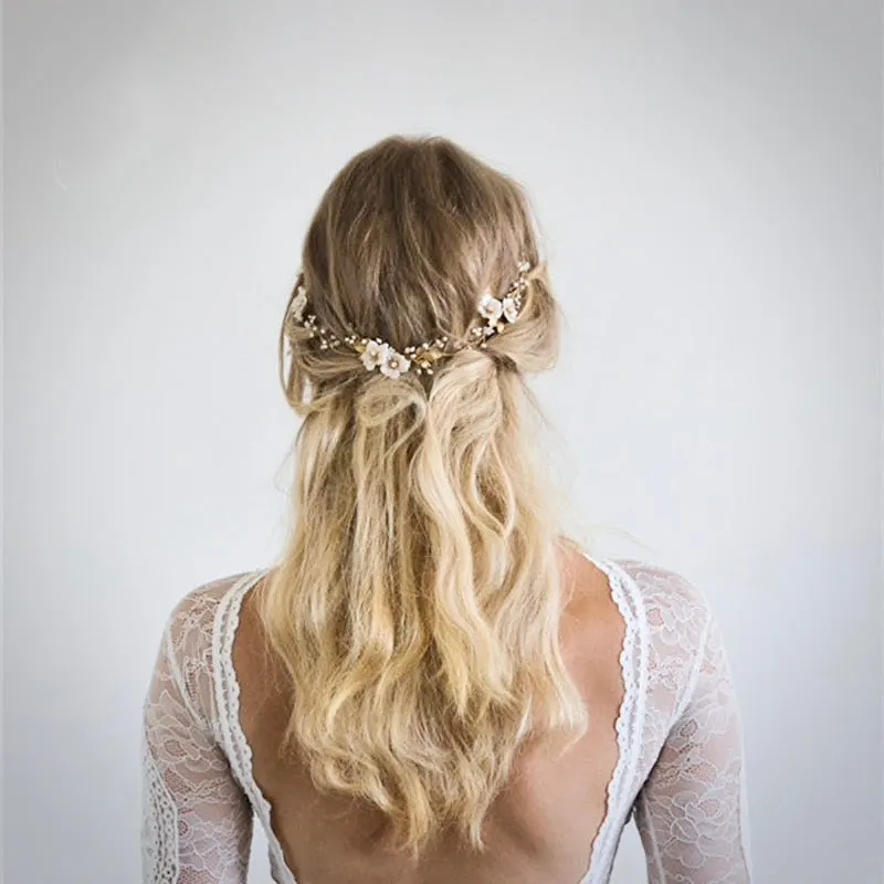 "Jolie" - Gold Opal and Pearl Bridal Headband