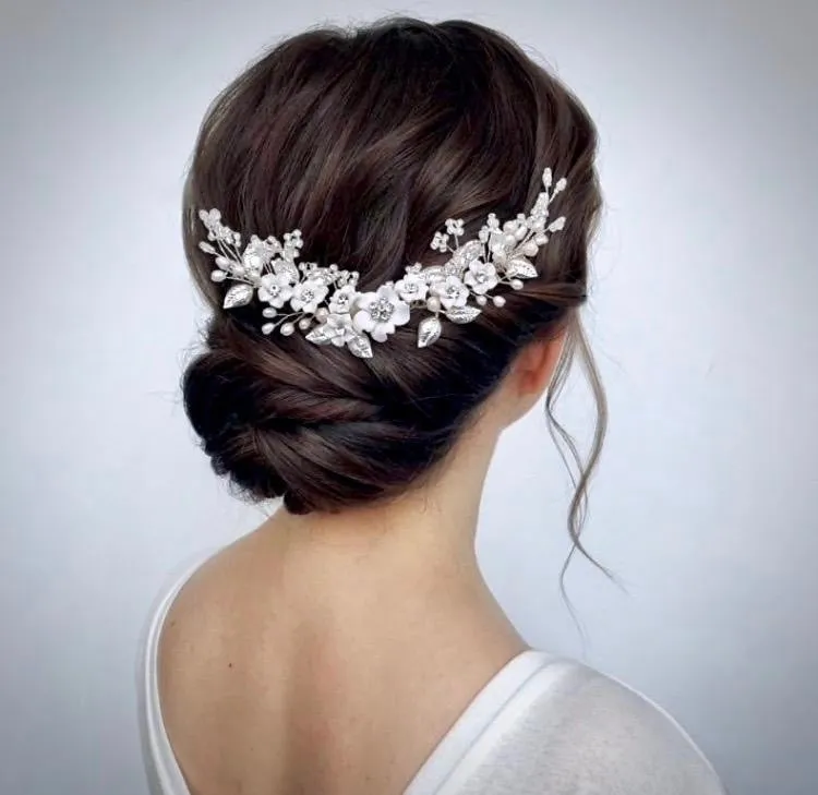 "Loire" - Ceramic Flowers Bridal Headband / Hair Vine - Available in Gold and Silver