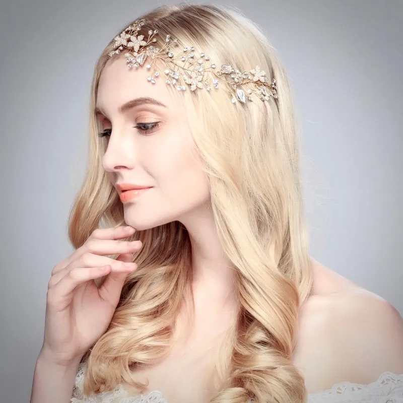 "Lucinda" - Pearl and Crystal Bridal Headband - Available in Silver, Rose Gold and Yellow Gold