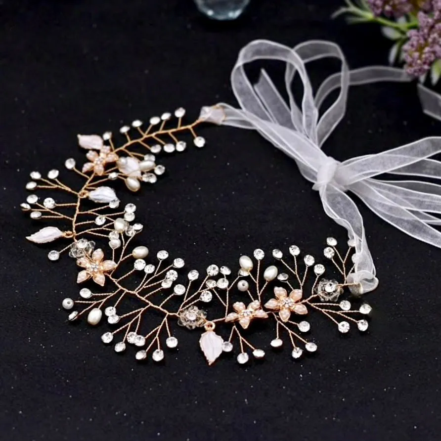 "Lucinda" - Pearl and Crystal Bridal Headband - Available in Silver, Rose Gold and Yellow Gold