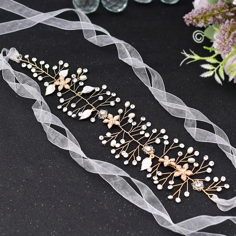 "Lucinda" - Pearl and Crystal Bridal Headband - Available in Silver, Rose Gold and Yellow Gold