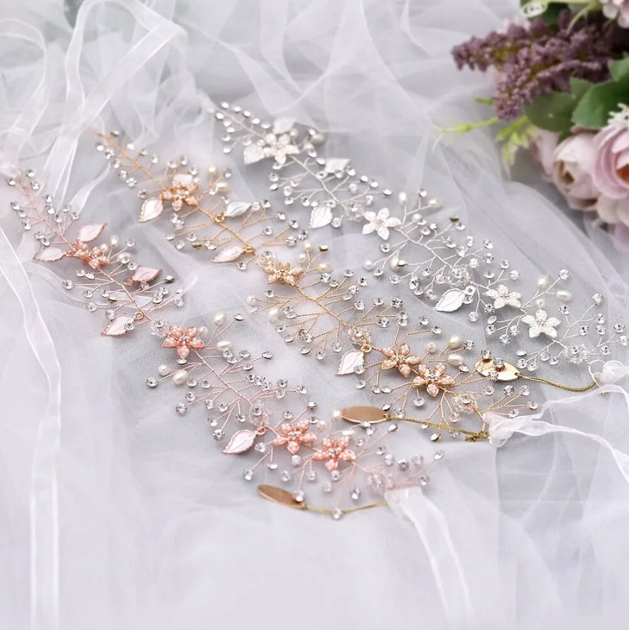 "Lucinda" - Pearl and Crystal Bridal Headband - Available in Silver, Rose Gold and Yellow Gold