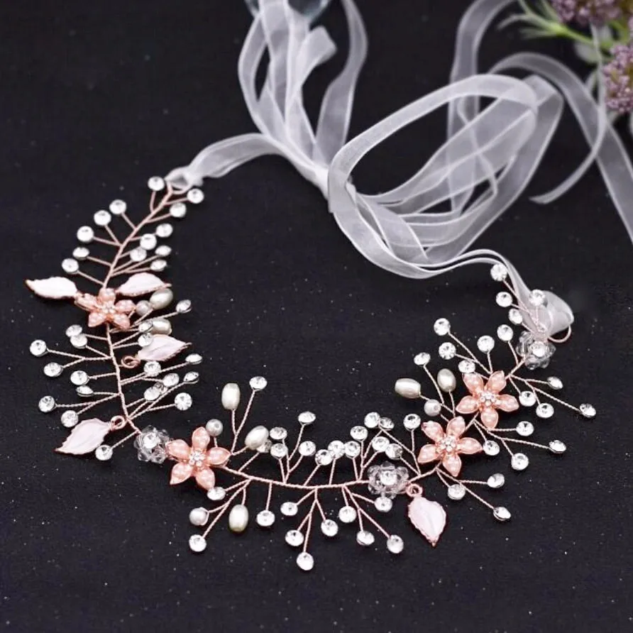 "Lucinda" - Pearl and Crystal Bridal Headband - Available in Silver, Rose Gold and Yellow Gold