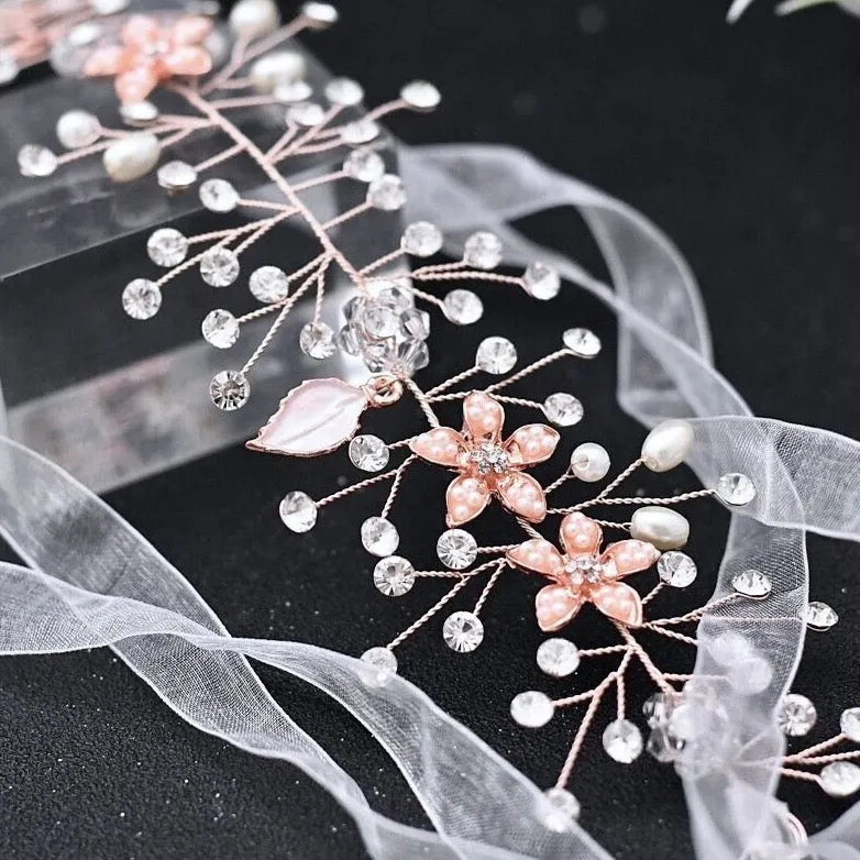"Lucinda" - Pearl and Crystal Bridal Headband - Available in Silver, Rose Gold and Yellow Gold