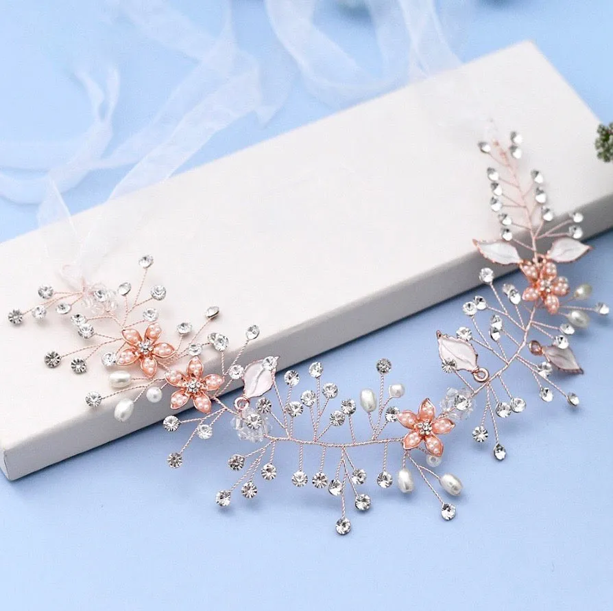 "Lucinda" - Pearl and Crystal Bridal Headband - Available in Silver, Rose Gold and Yellow Gold