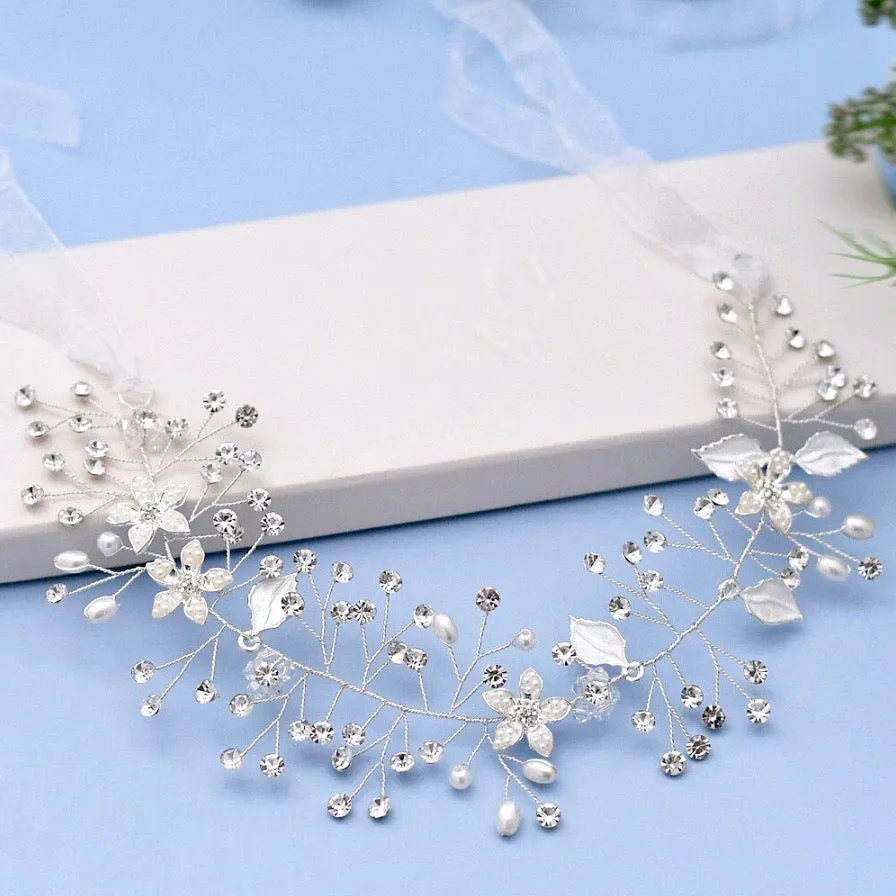 "Lucinda" - Pearl and Crystal Bridal Headband - Available in Silver, Rose Gold and Yellow Gold