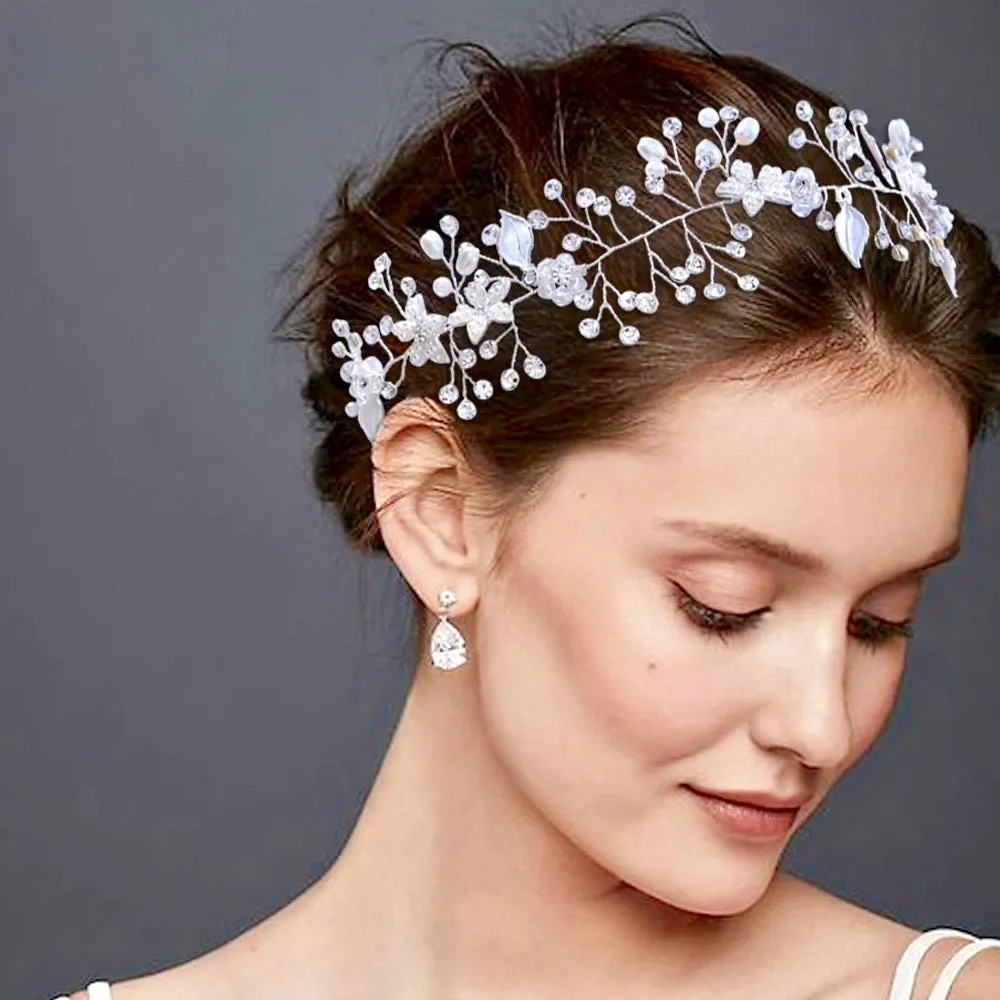 "Lucinda" - Pearl and Crystal Bridal Headband - Available in Silver, Rose Gold and Yellow Gold