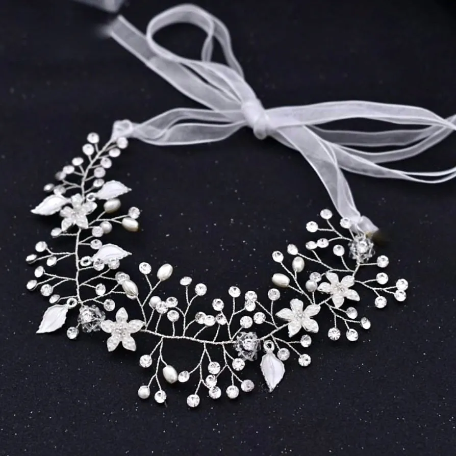 "Lucinda" - Pearl and Crystal Bridal Headband - Available in Silver, Rose Gold and Yellow Gold