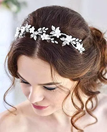 "Madelyn" - Silver Opal and Pearl Bridal Headband / Vine