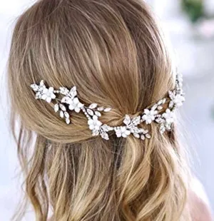 "Madelyn" - Silver Opal and Pearl Bridal Headband / Vine
