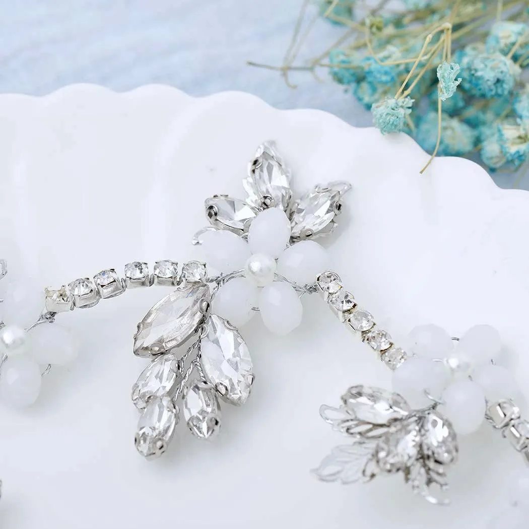 "Madelyn" - Silver Opal and Pearl Bridal Headband / Vine