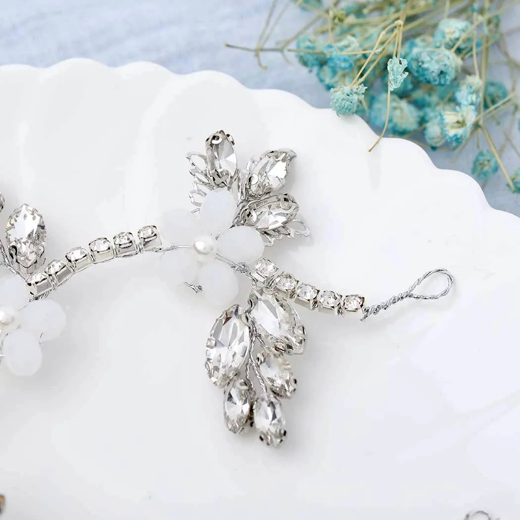 "Madelyn" - Silver Opal and Pearl Bridal Headband / Vine