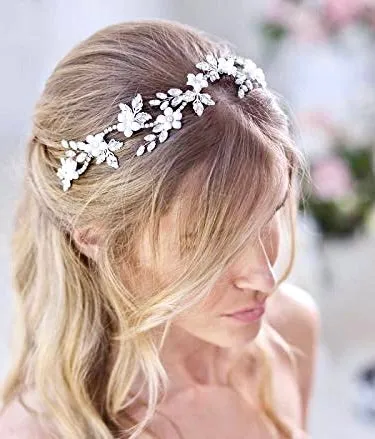 "Madelyn" - Silver Opal and Pearl Bridal Headband / Vine