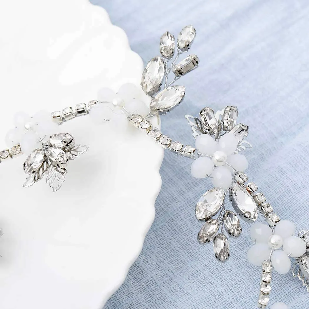 "Madelyn" - Silver Opal and Pearl Bridal Headband / Vine