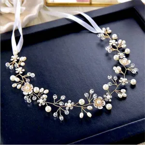 "Noreen" - Gold Pearl and Crystal Bridal Headband