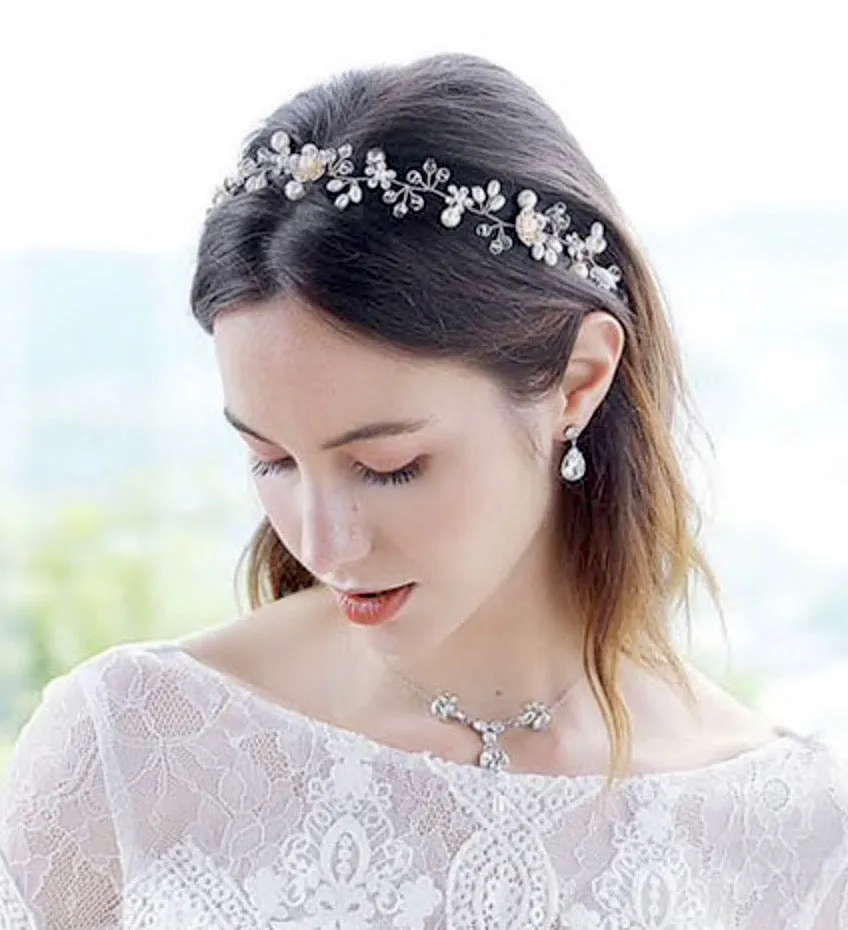 "Noreen" - Gold Pearl and Crystal Bridal Headband